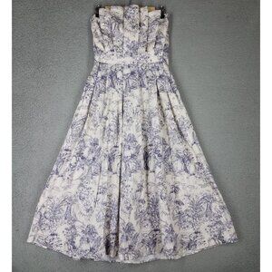 NEW Entro Midi Dress Women's Large Pleated Floral Tropical Jungle Feminine Blue